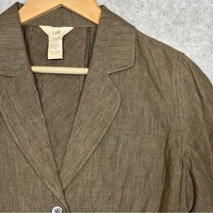 J. Jill 3/4 Sleeve Buttons Linen Blazer-Brown-Women Size 6